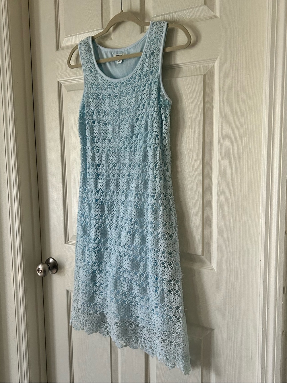 Cato Light Blue Crochet Lace Midi Dress Sleeveless A-Line - Size Large - Picture 3 of 11